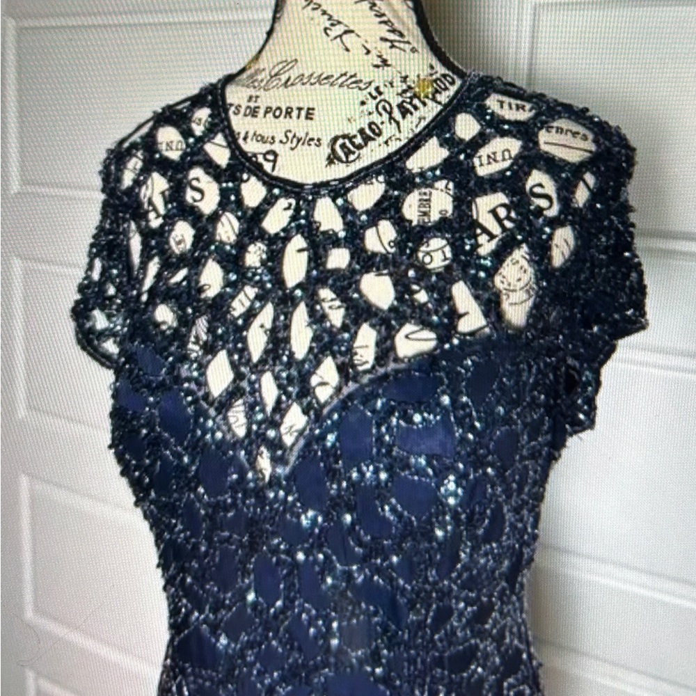 Unique Navy beaded evening gown in excellent condition - size 12